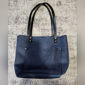 Portland Leather Medium Tote,Deep Water Blue,Brushed leather,Open top